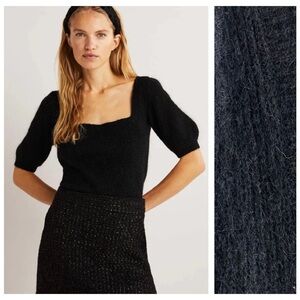 Boden Black Square Neck Fluffy Mohair Wool Blend Sweater 16